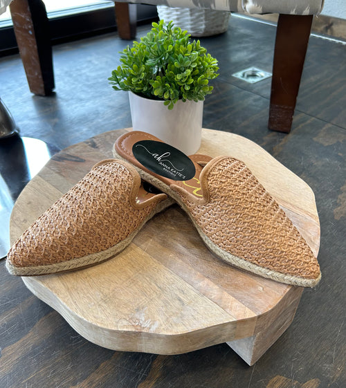 Ivy Woven Raffia Mule- Camel