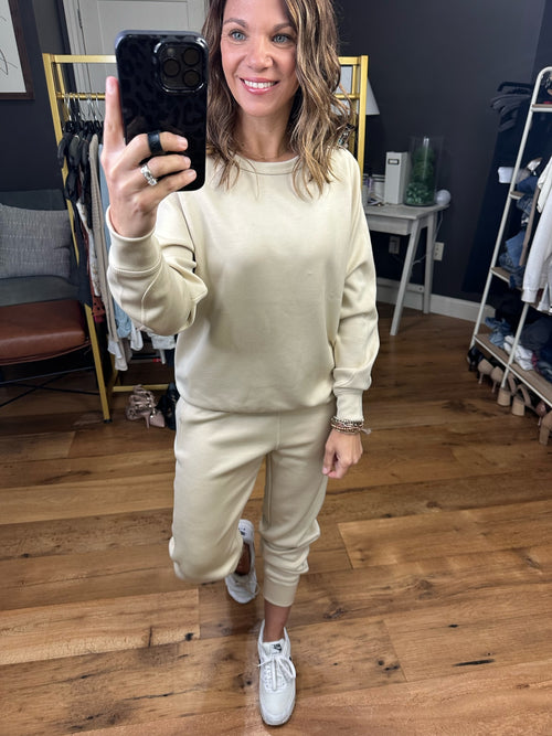 Call Me Cozy High-Waisted Jogger Pant + Sweatshirt Set - Natural