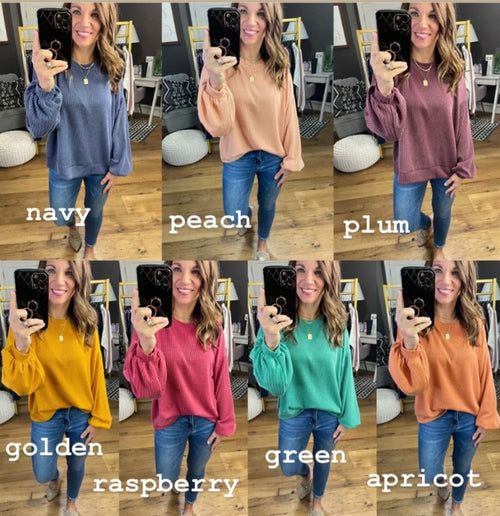 The Megan Ribbed Balloon Sleeve Top - Multiple Options